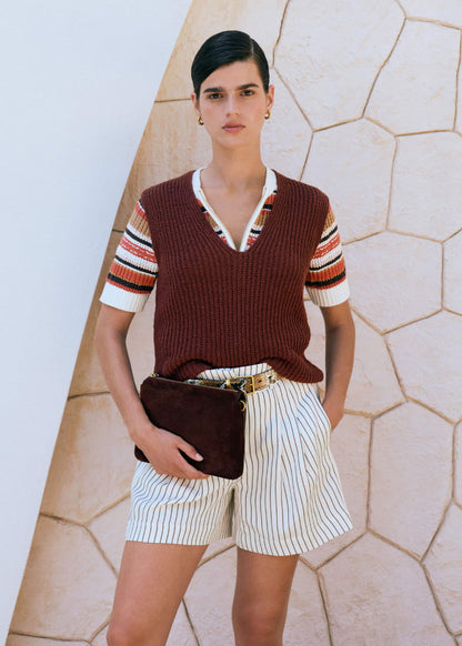 Cinnamon Brown Double Zip Knit Tee