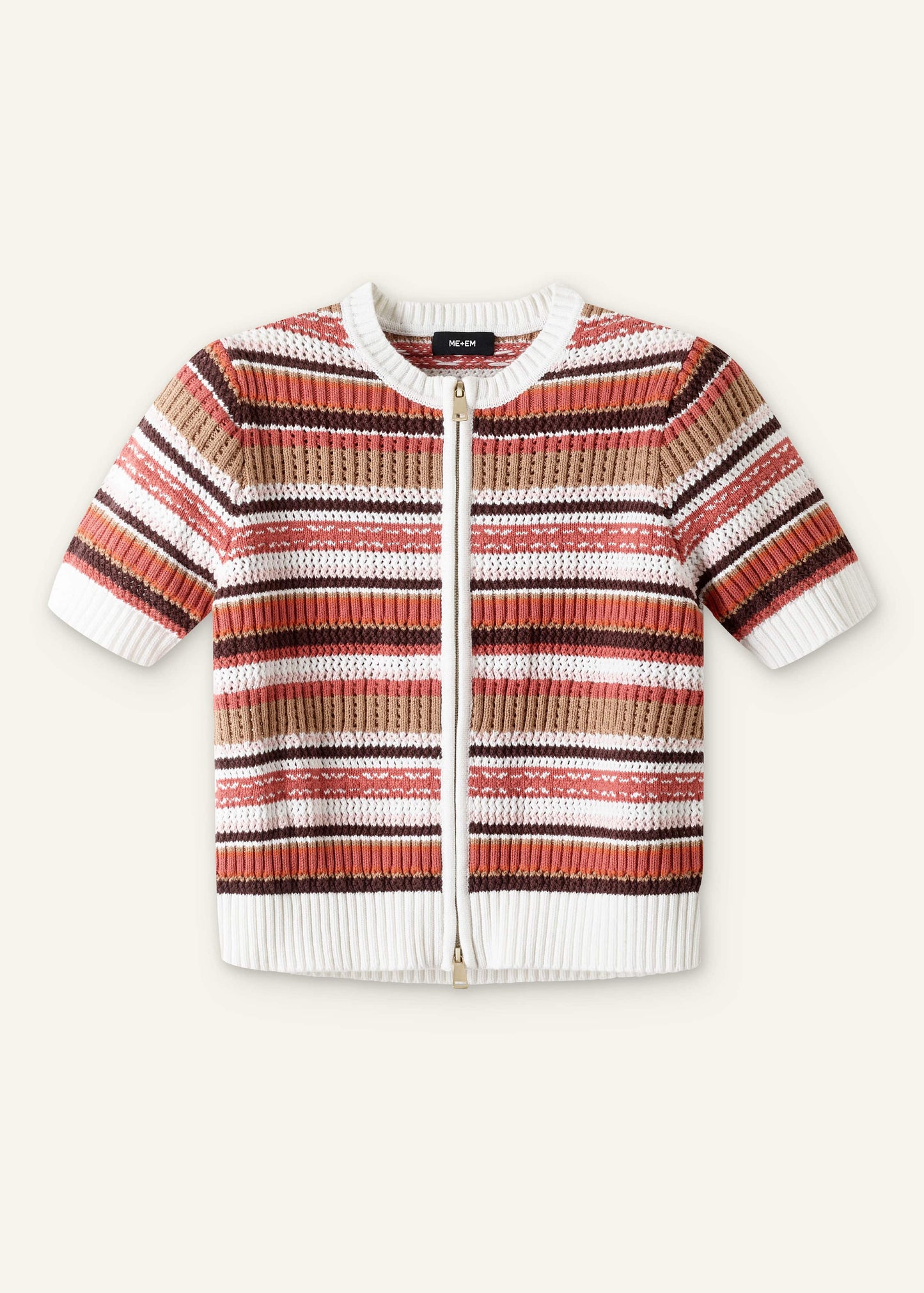 Cinnamon Brown Double Zip Knit Tee