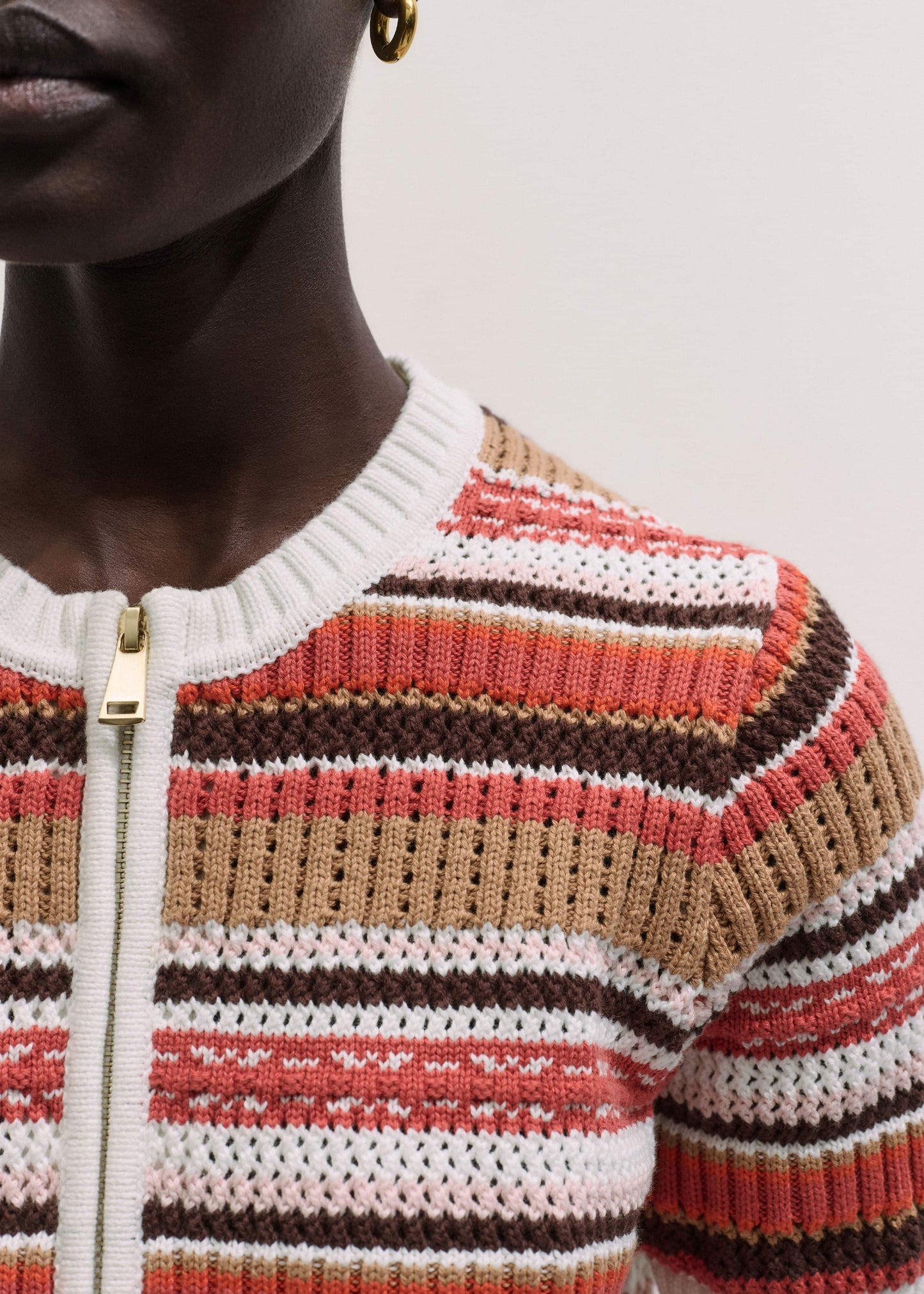 Cinnamon Brown Double Zip Knit Tee
