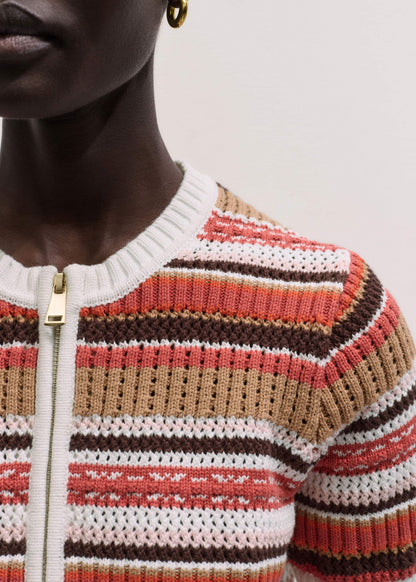 Cinnamon Brown Double Zip Knit Tee