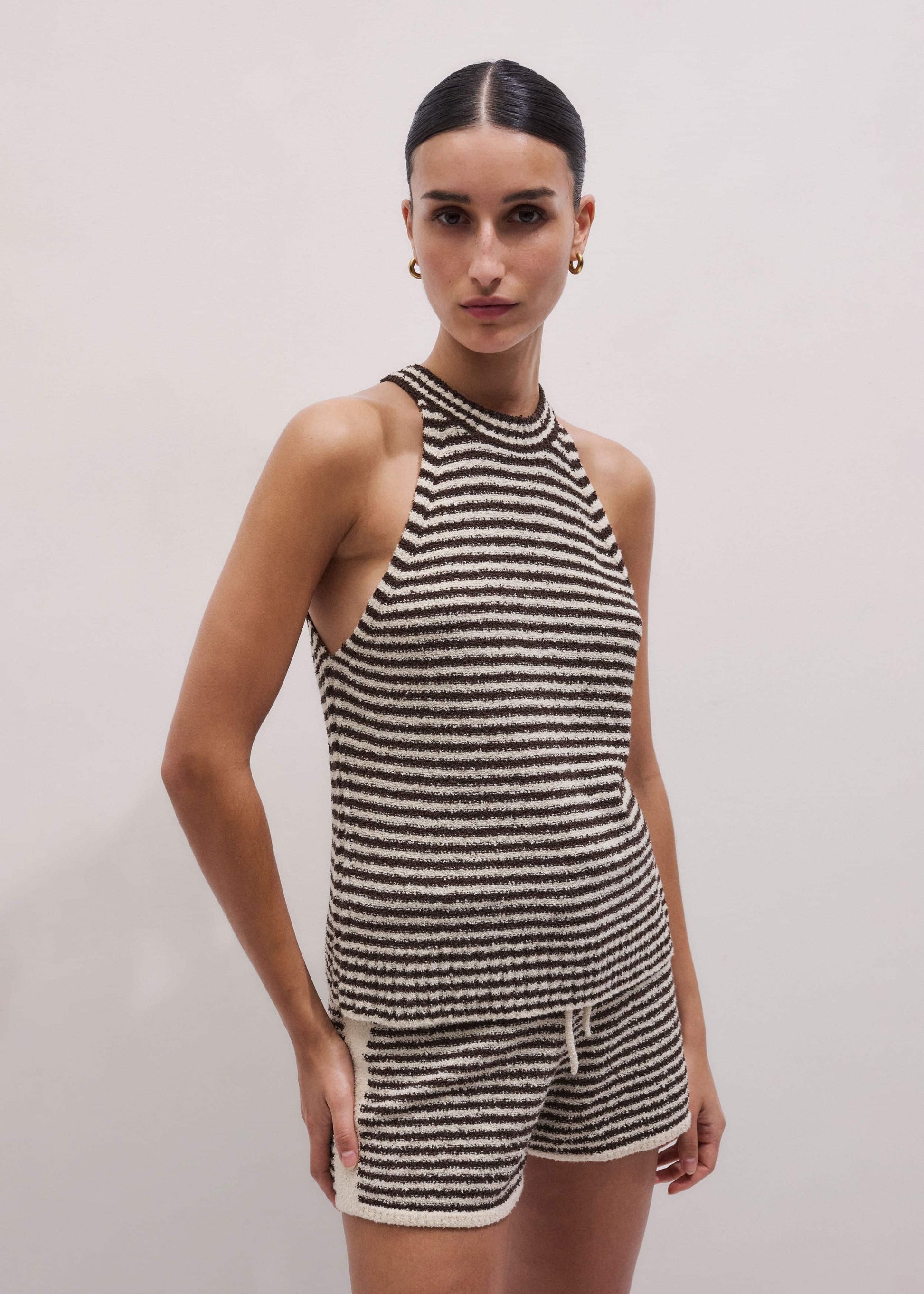 Brown Stripe Halterneck Tank