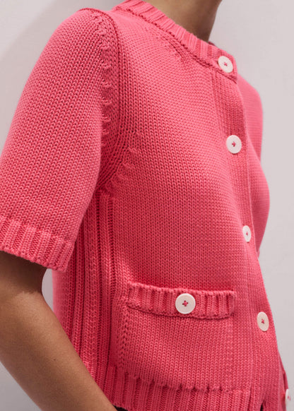 Pink Straight Knit Cardigan