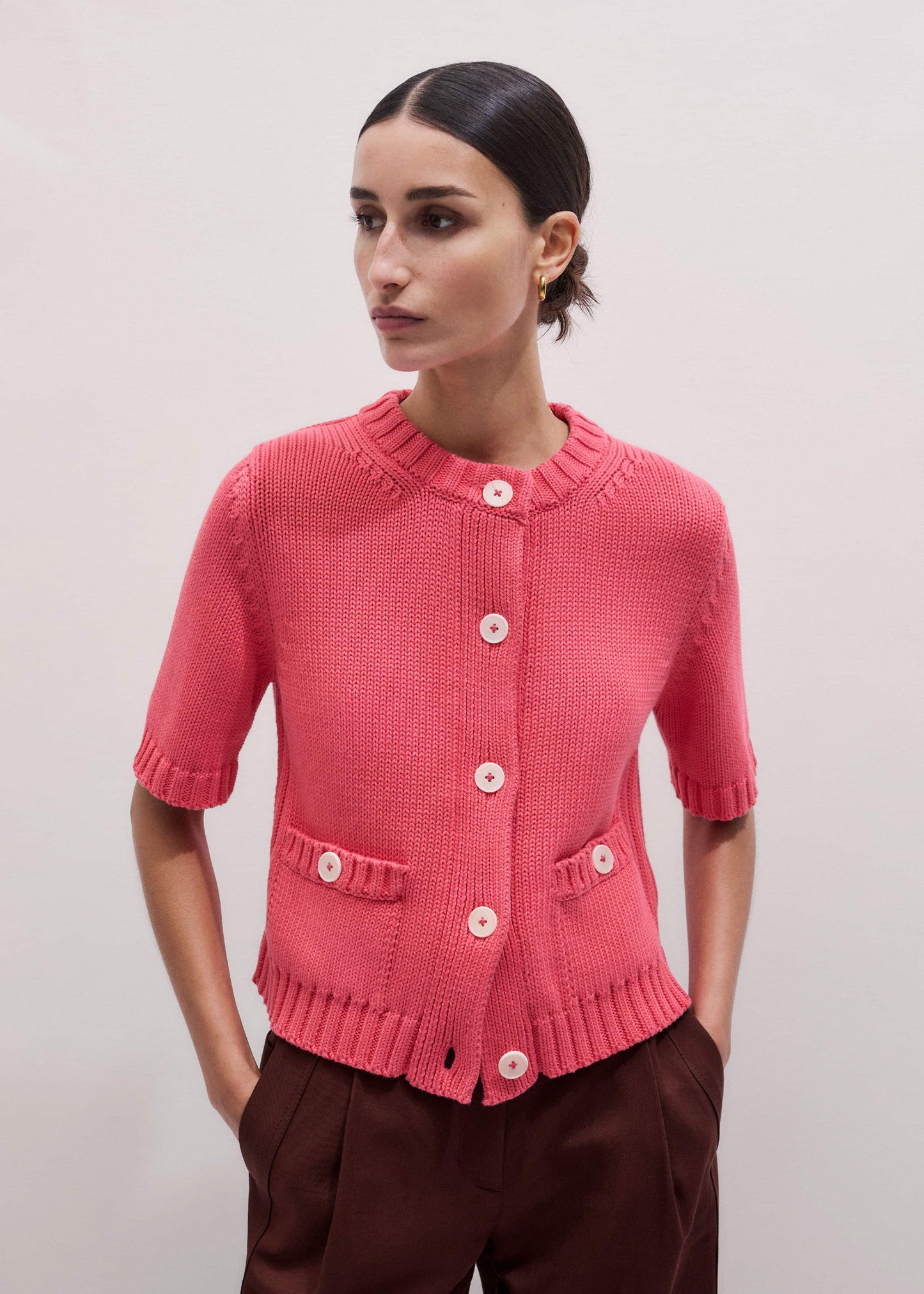 Pink Straight Knit Cardigan