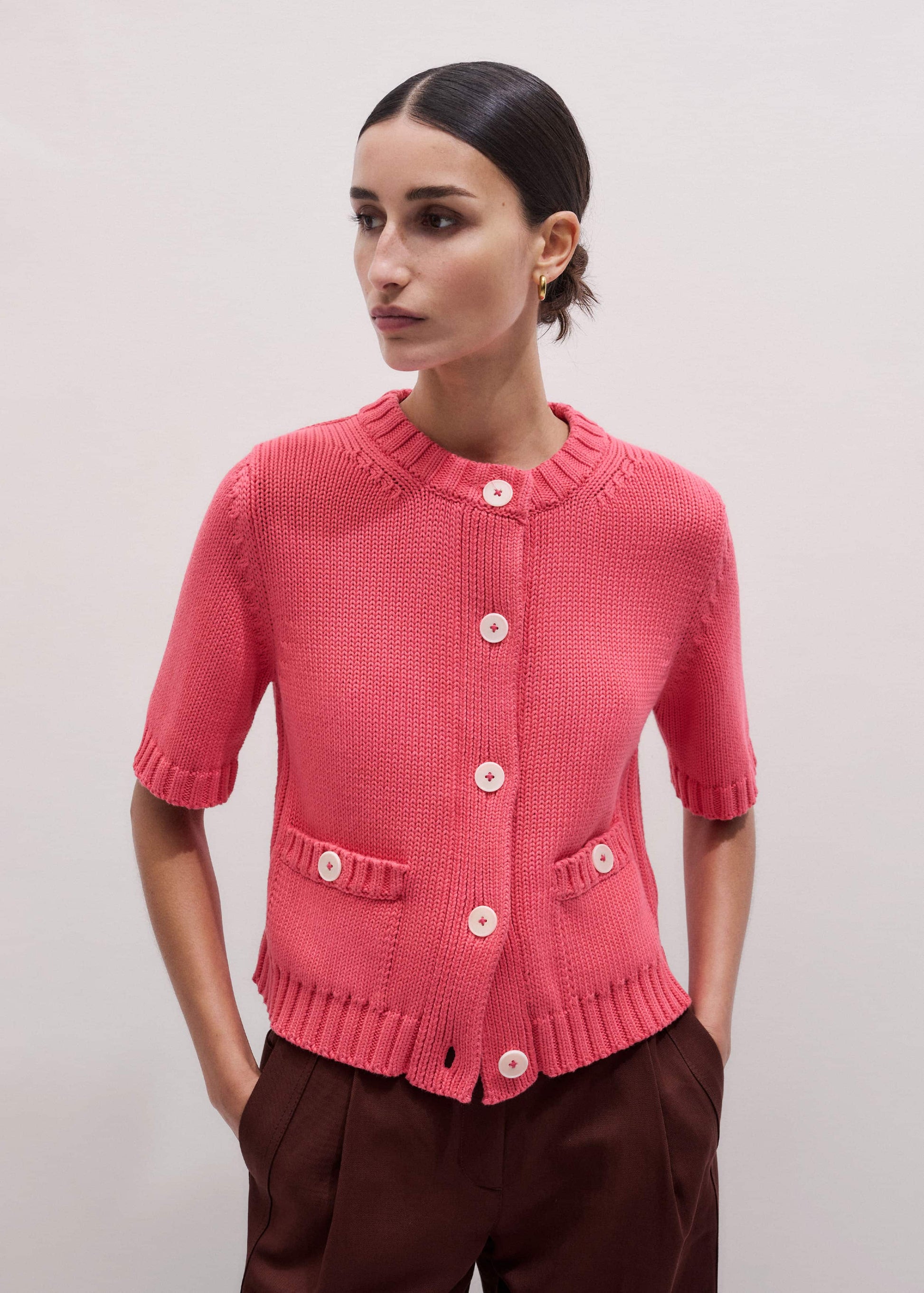 Pink Straight Knit Cardigan