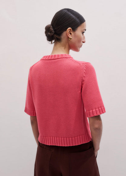 Pink Straight Knit Cardigan