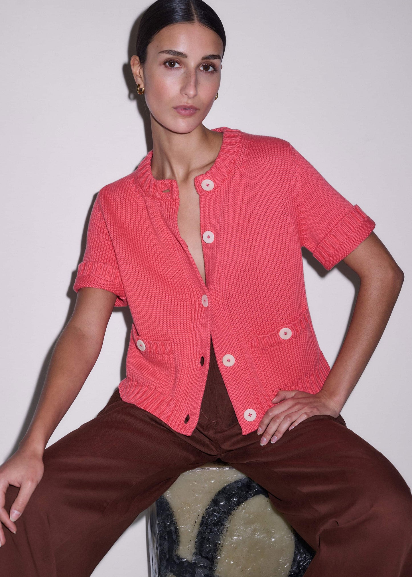 Pink Straight Knit Cardigan