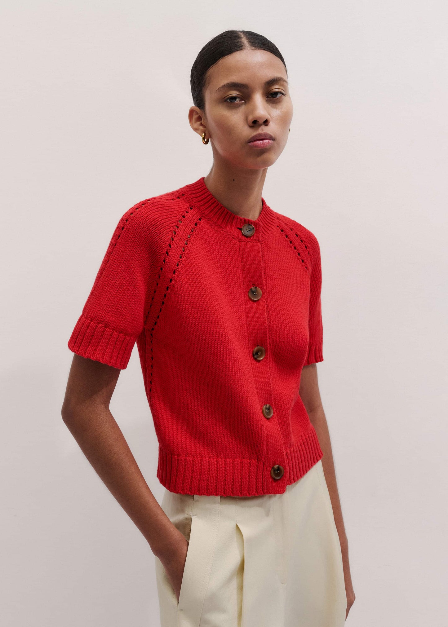 Red Short Sleeve Cardigan