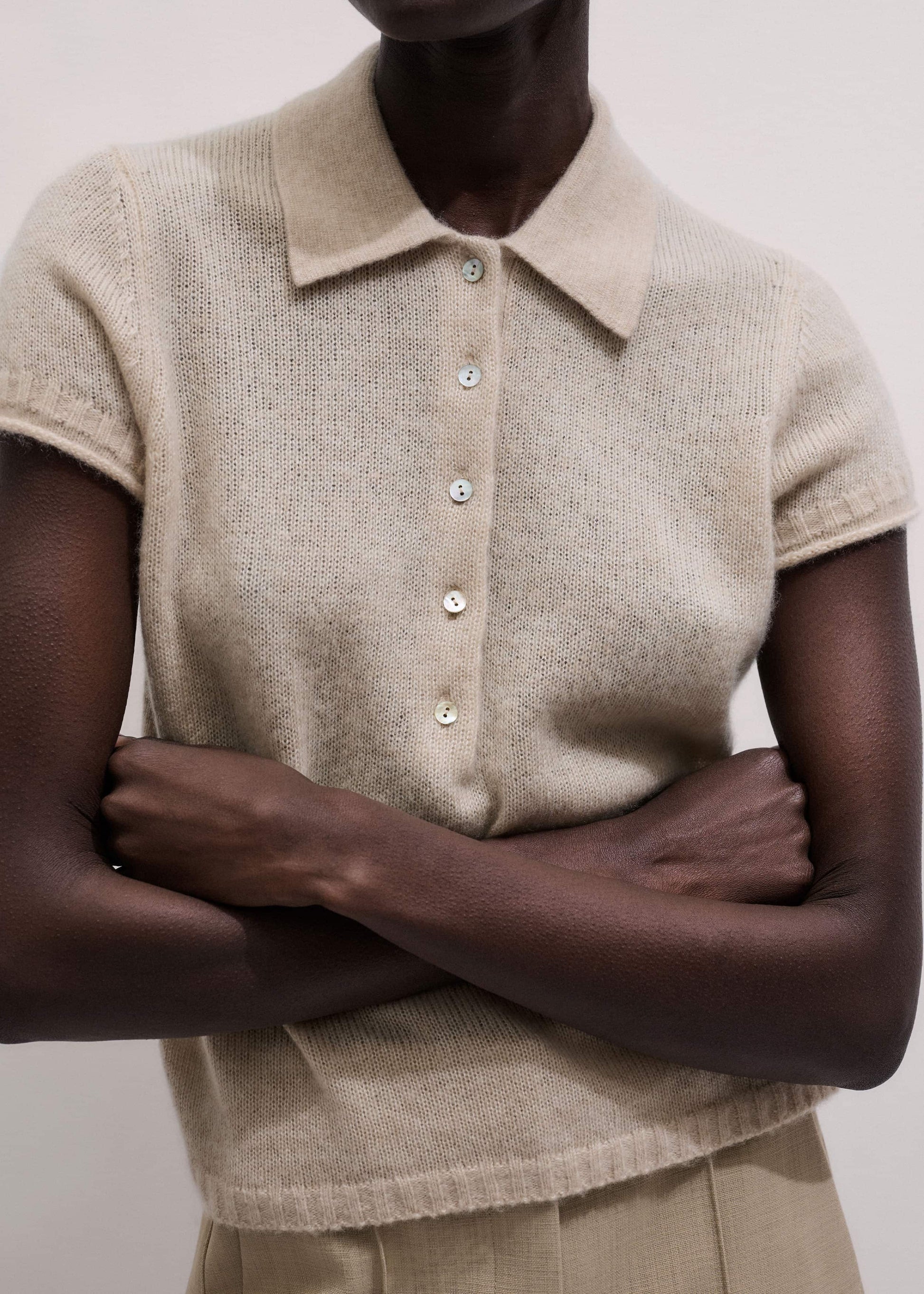 Oatmeal Merino Cashmere Silk Straight Polo Tee