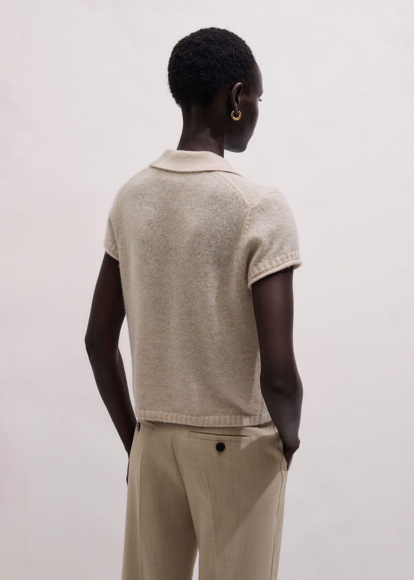 Oatmeal Merino Cashmere Silk Straight Polo Tee