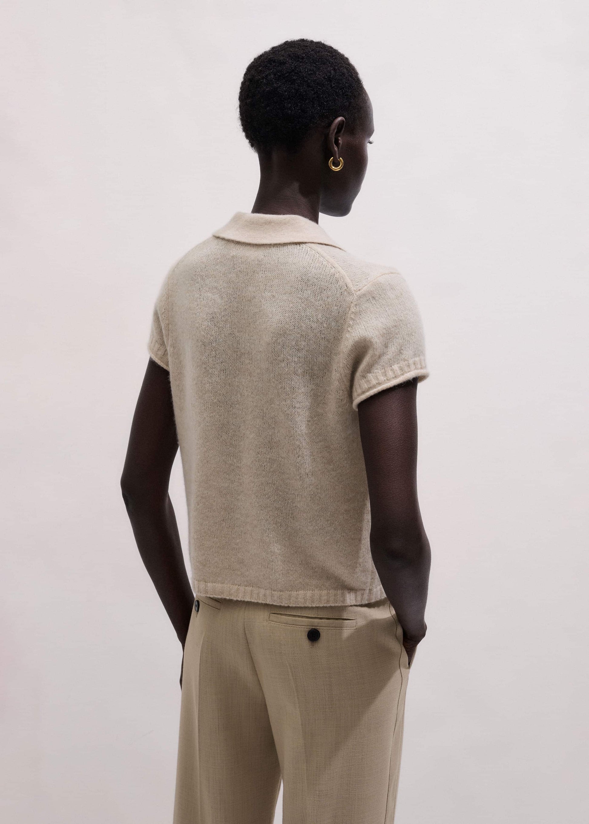 Oatmeal Merino Cashmere Silk Straight Polo Tee