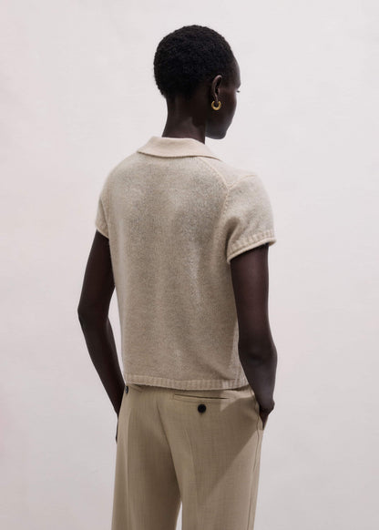Oatmeal Merino Cashmere Silk Straight Polo Tee