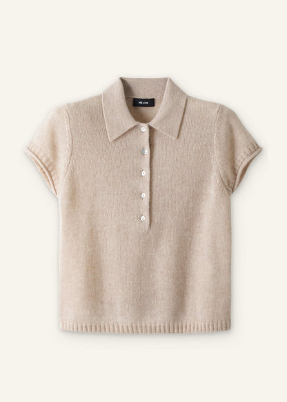 Oatmeal Merino Cashmere Silk Straight Polo Tee