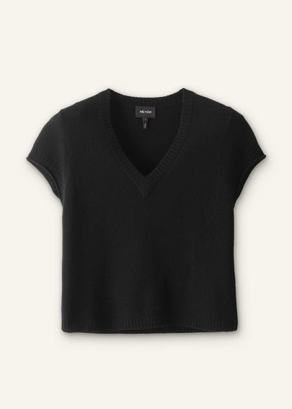 Black Cashmere V-Neck Shrunken Baby Tee