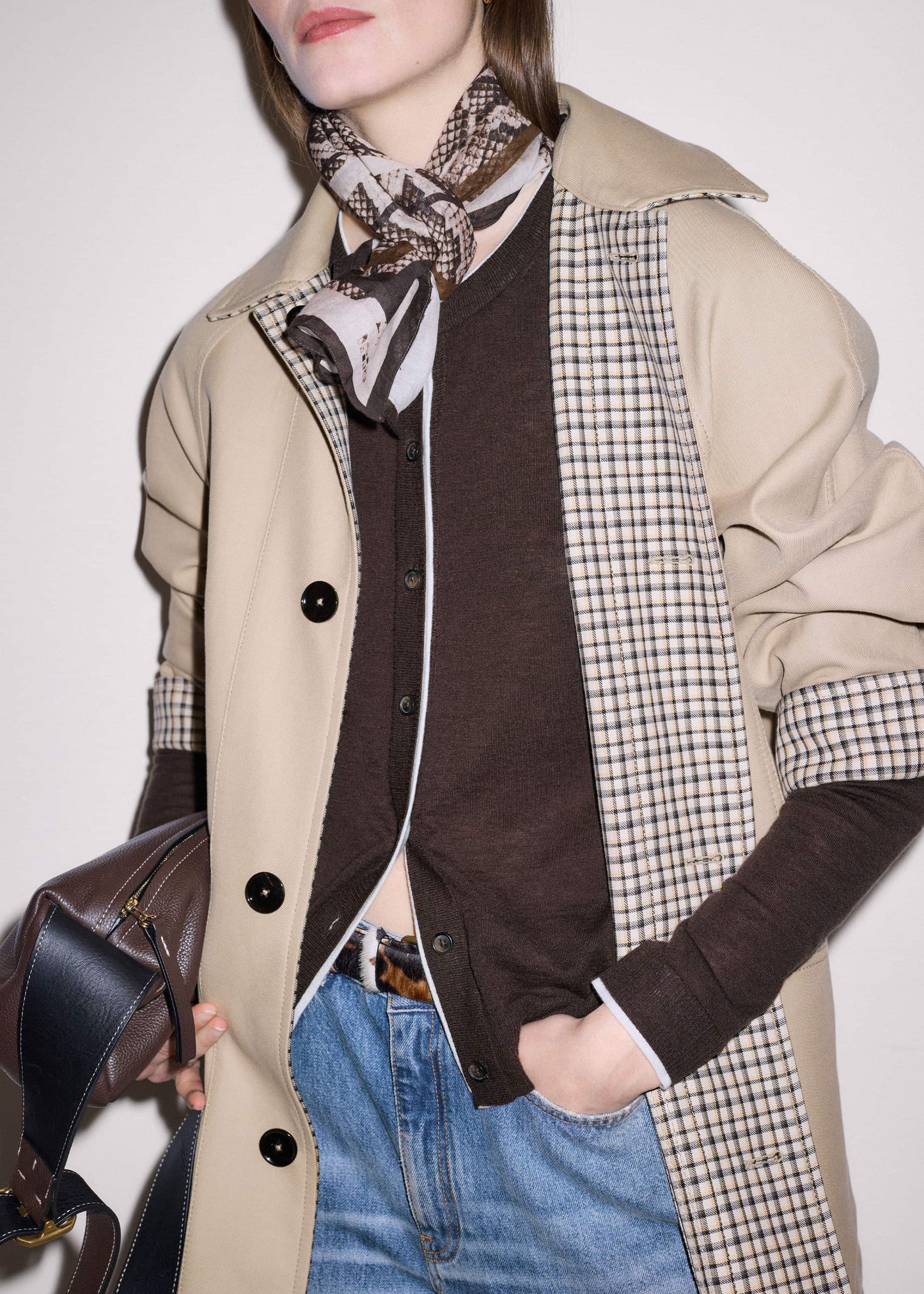 Brown Barely There Contrast Slim Cardigan