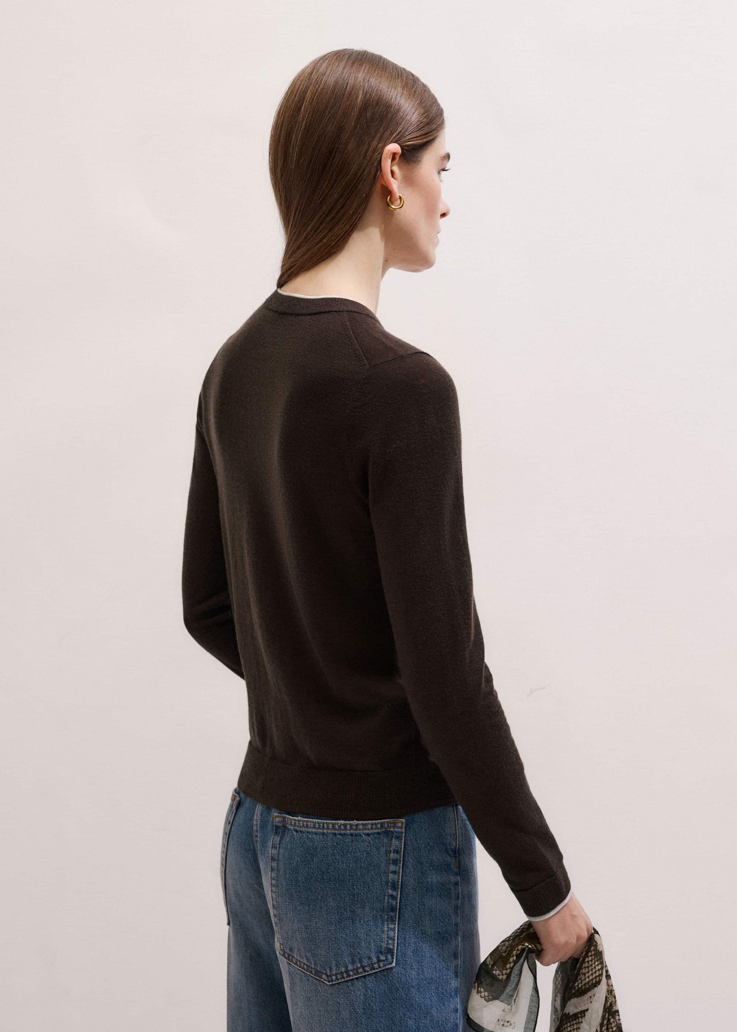 Brown Barely There Contrast Slim Cardigan