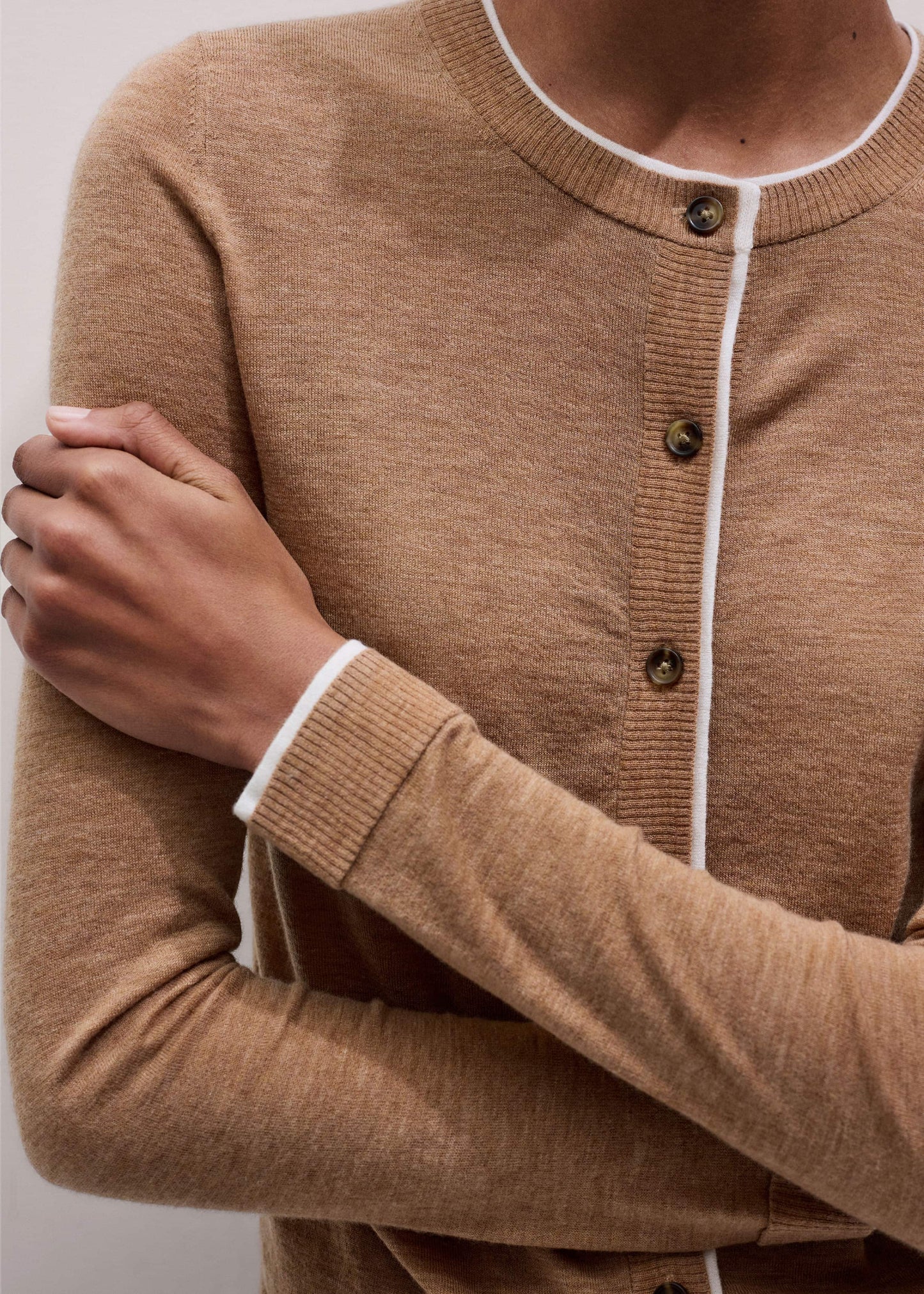 Camel Brown Barely There Contrast Slim Cardigan