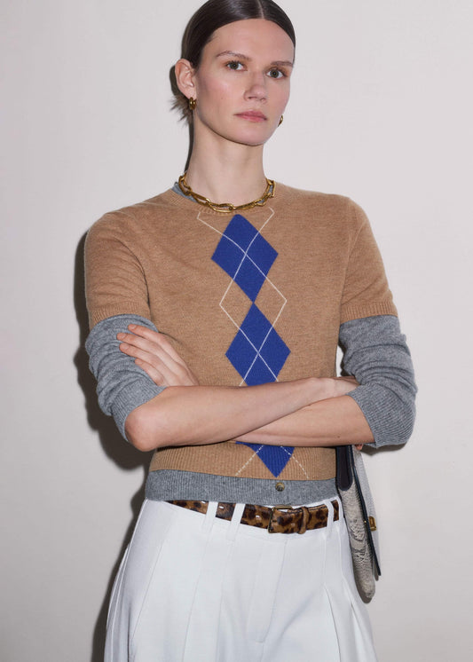 Brown Fine Argyle Slim Tee