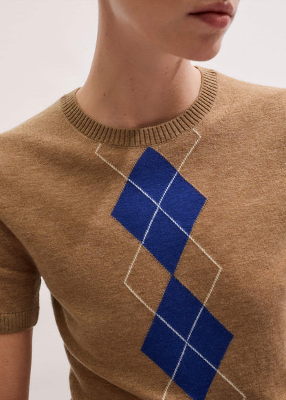 Brown Fine Argyle Slim Tee