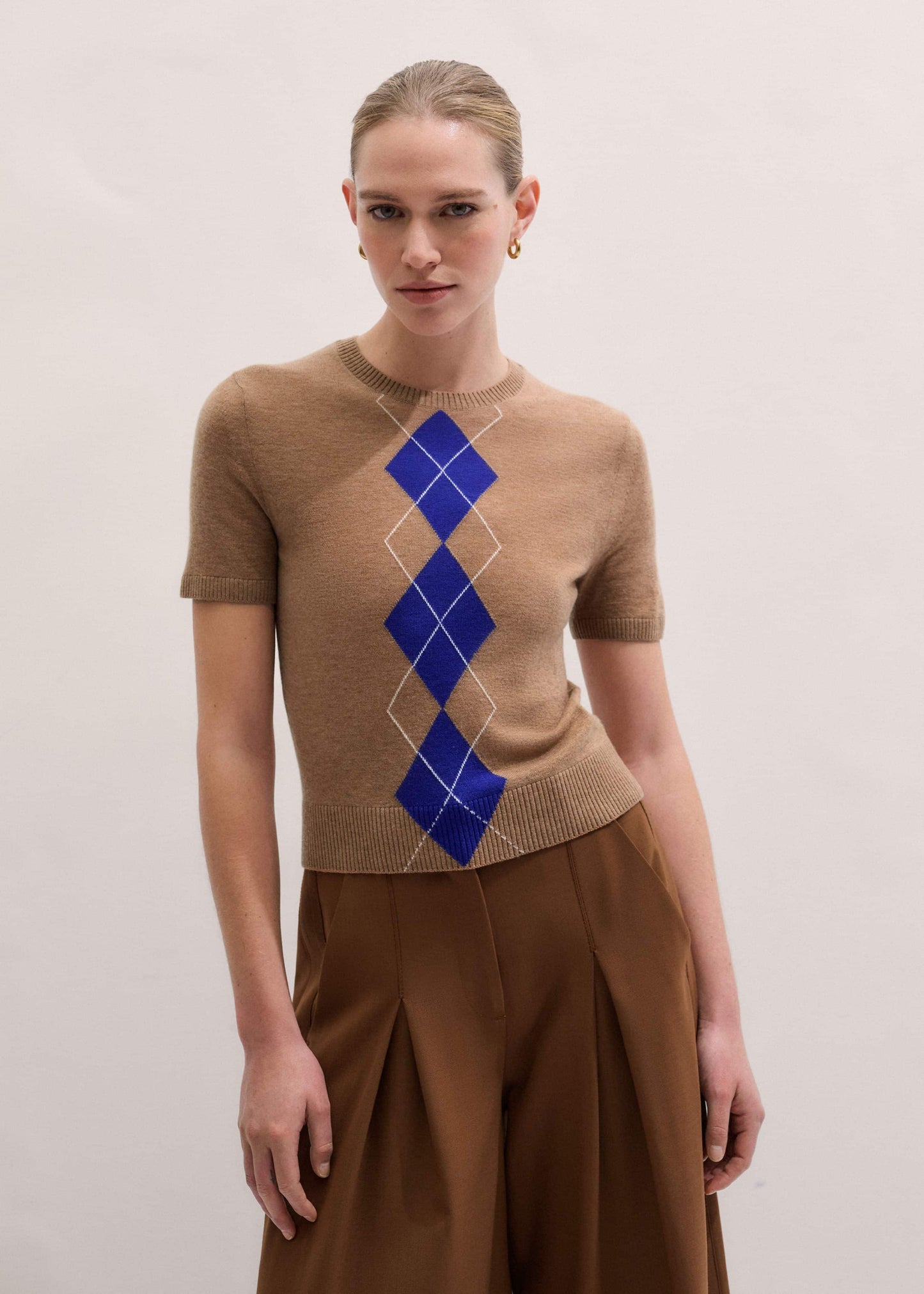 Brown Fine Argyle Slim Tee