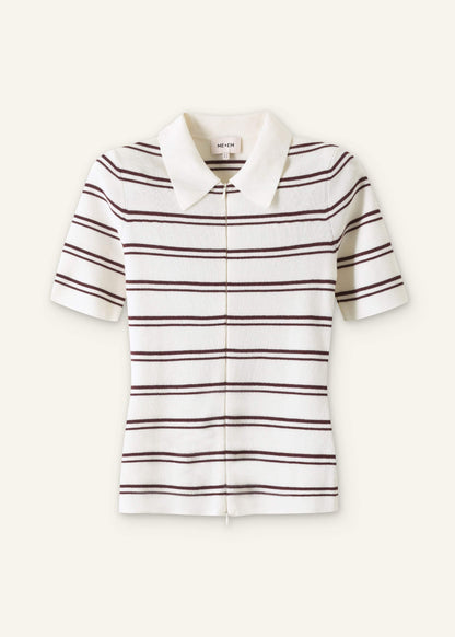 Cream Two-Way Zip Stripe Slim Tee