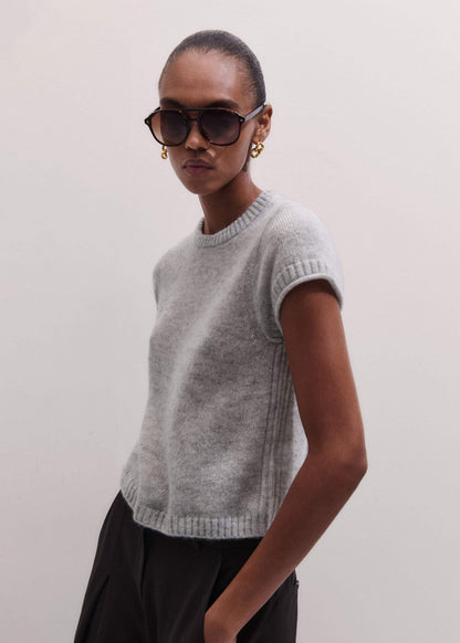 Gray Merino Cashmere Silk Straight Baby Tee