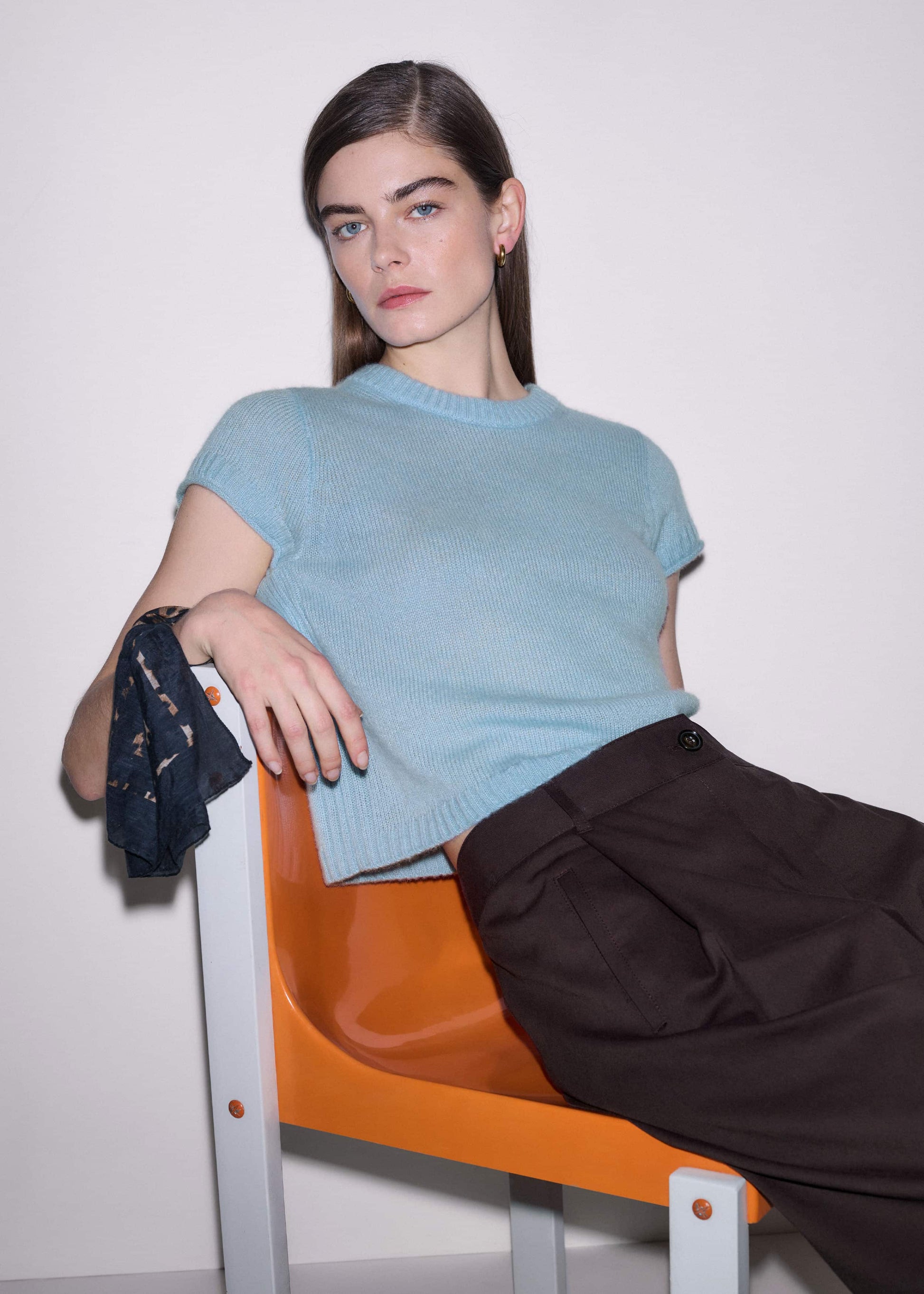 Blue Merino Cashmere Silk Straight Baby Tee