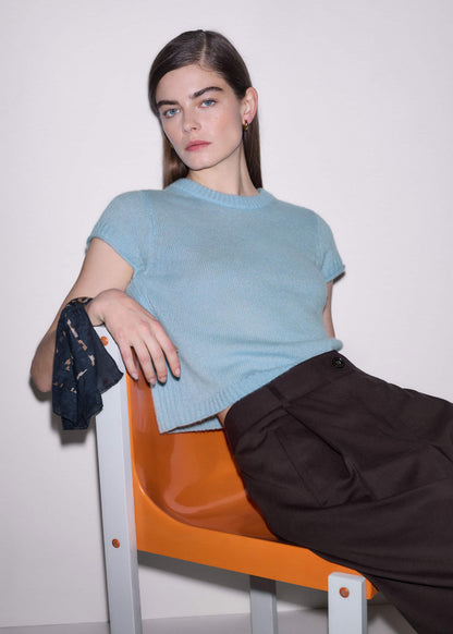Blue Merino Cashmere Silk Straight Baby Tee