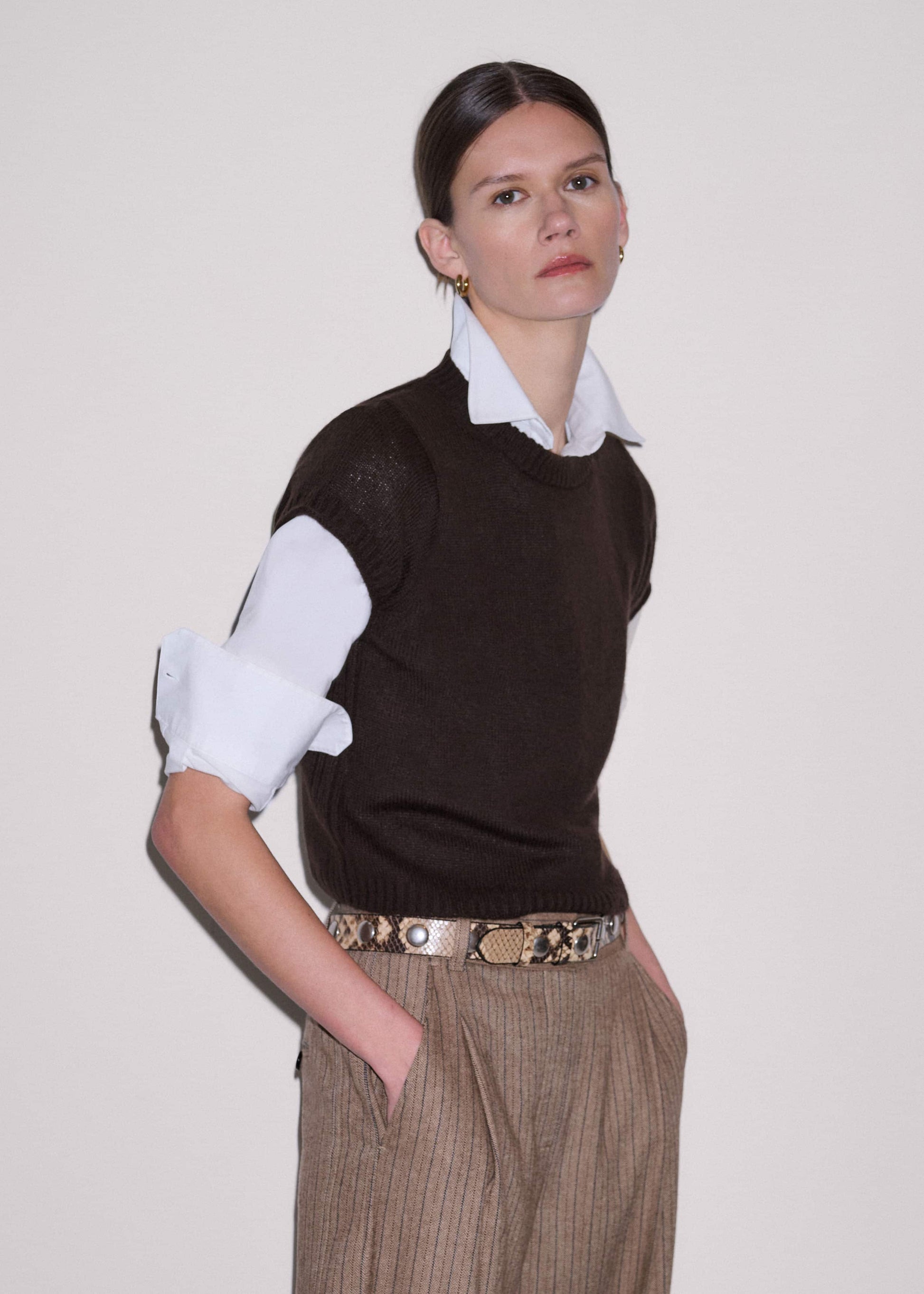 Brown Merino Cashmere Silk Straight Baby Tee