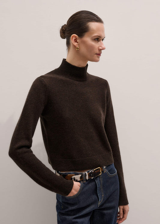 Brown Cashmere High Neck Crop Jumper