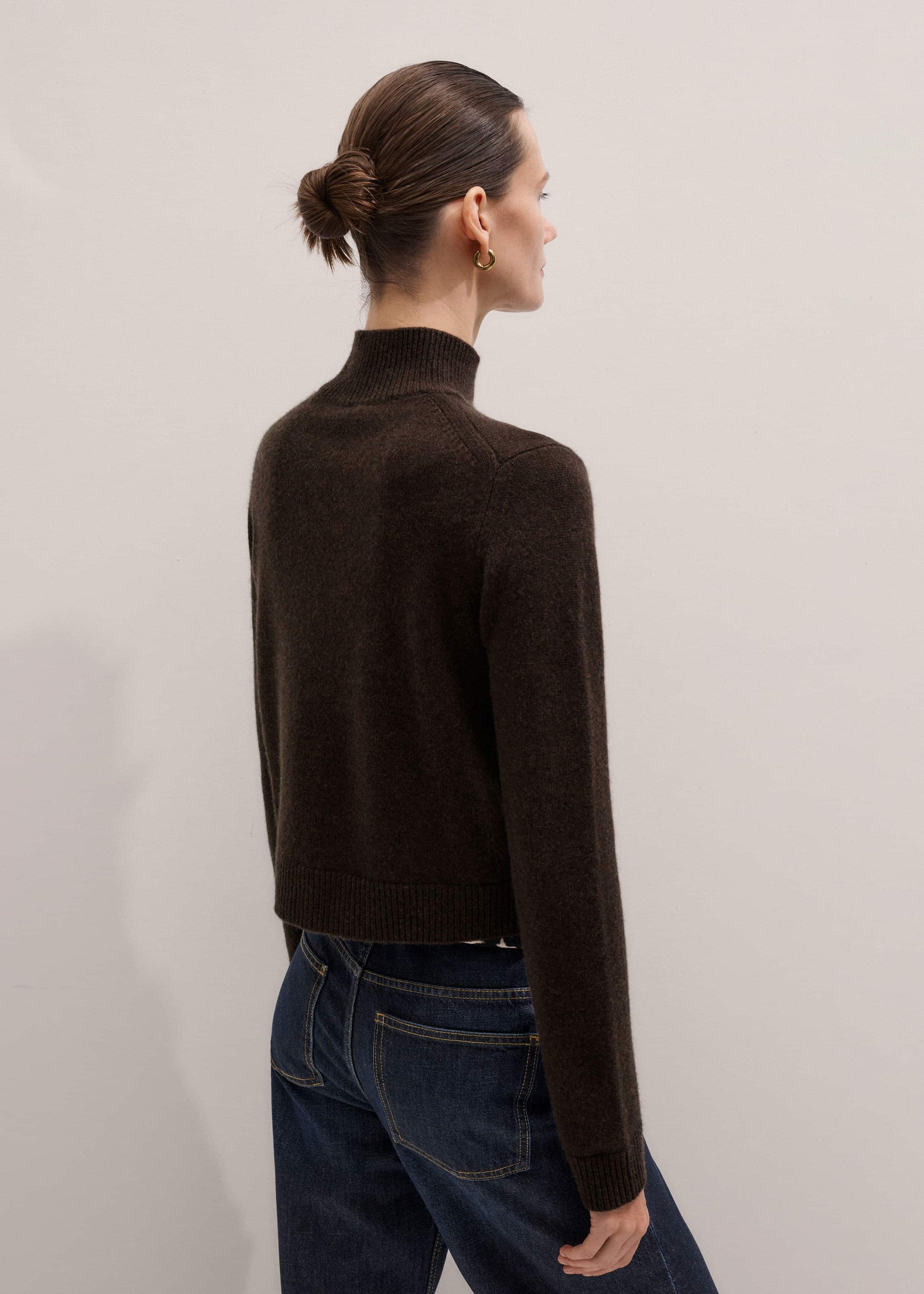 Brown Cashmere High Neck Crop Jumper