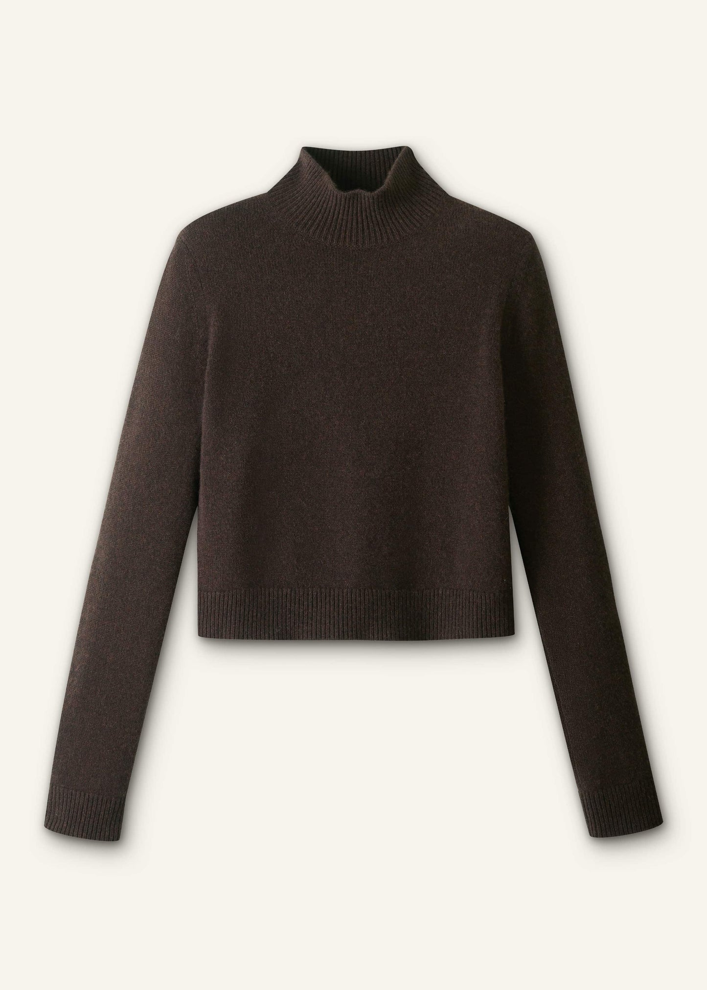Brown Cashmere High Neck Crop Jumper