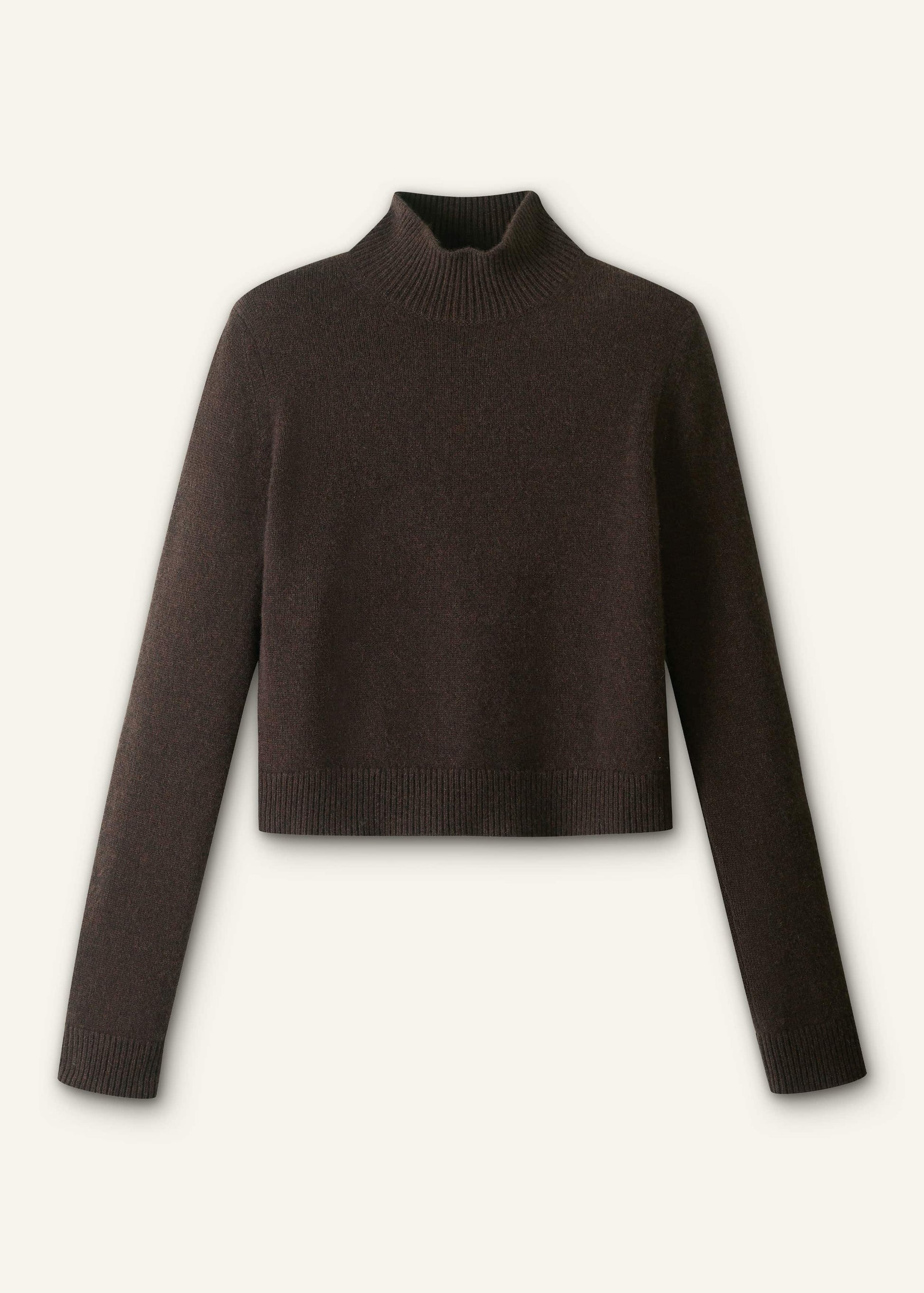Brown Cashmere High Neck Crop Jumper
