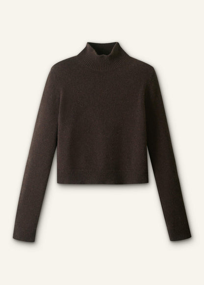 Brown Cashmere High Neck Crop Jumper