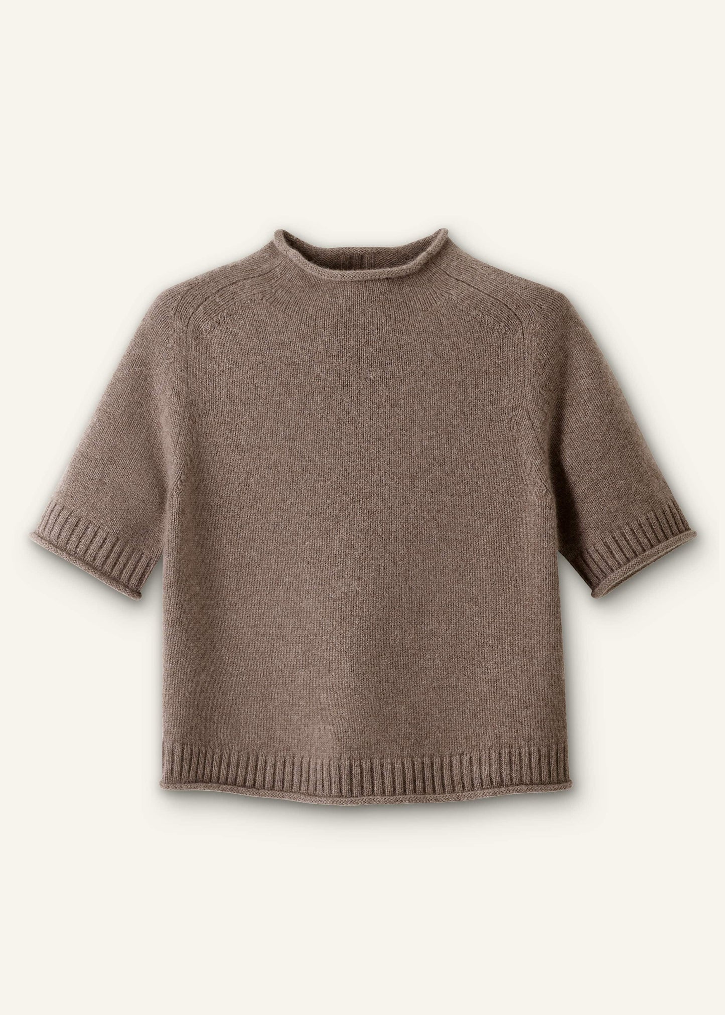 Brown Cashmere Roll Trim Knit Tee