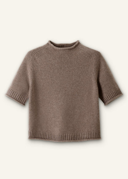 Brown Cashmere Roll Trim Knit Tee