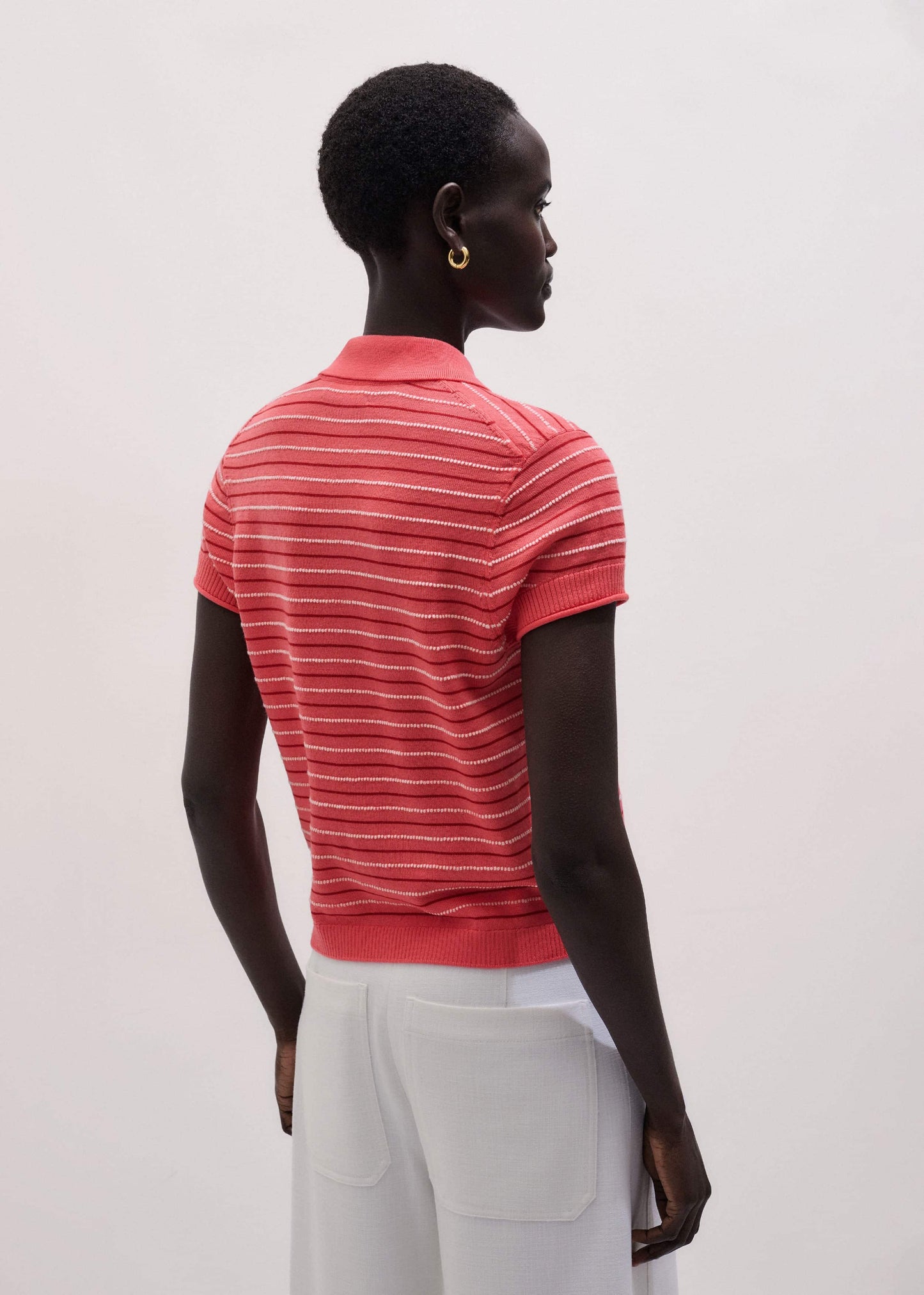 Pink Textured Stripe Straight Sporty Smart Polo Tee