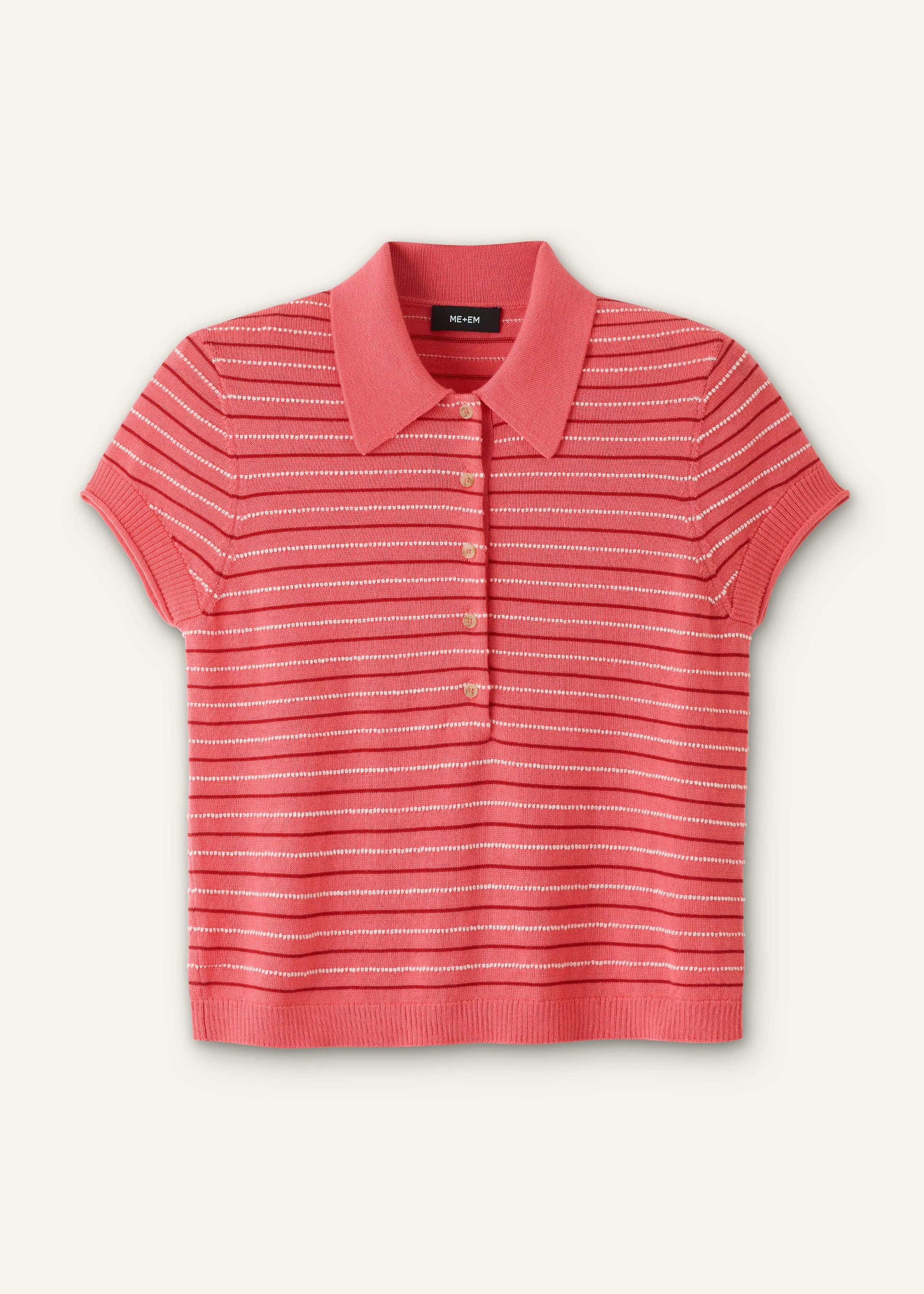 Pink Textured Stripe Straight Sporty Smart Polo Tee