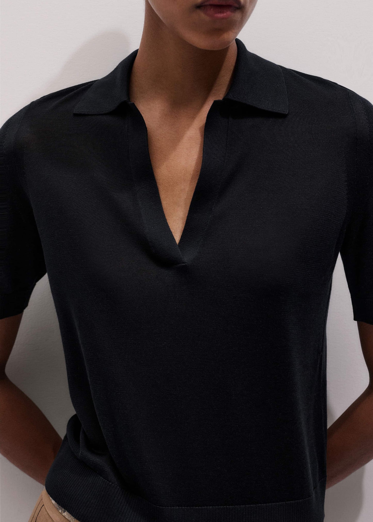 Black Silk Slim Knit Polo Tee