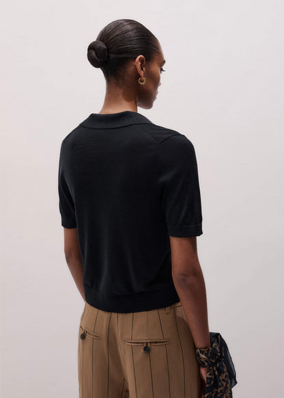 Black Silk Slim Knit Polo Tee