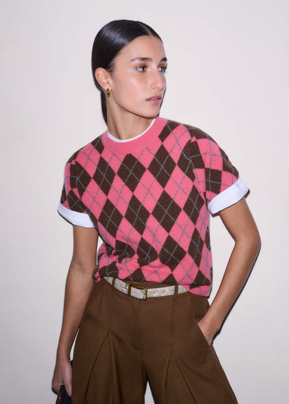 Pink Cashmere Argyle Knit Baby Tee