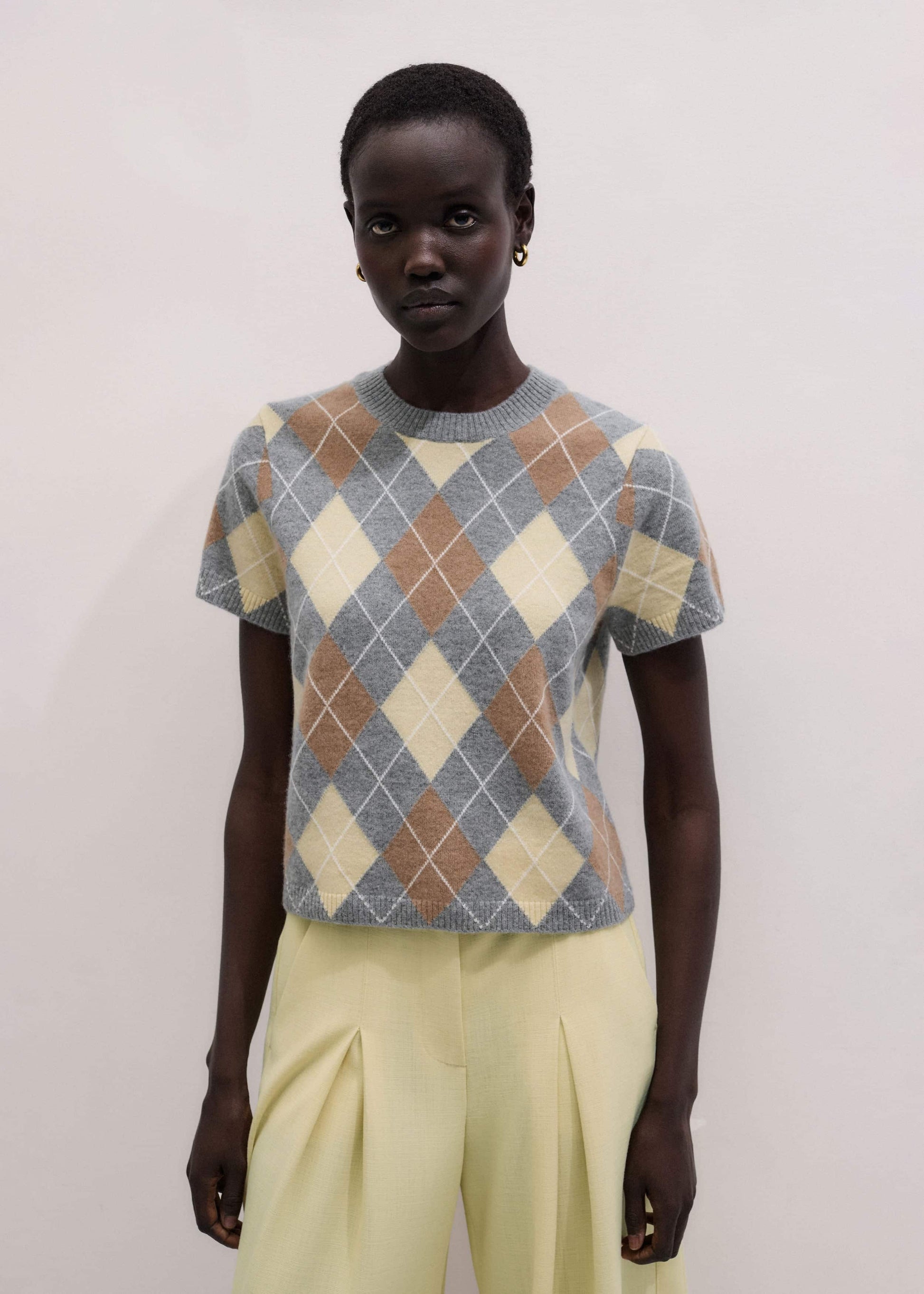 Yellow Cashmere Argyle Baby Tee