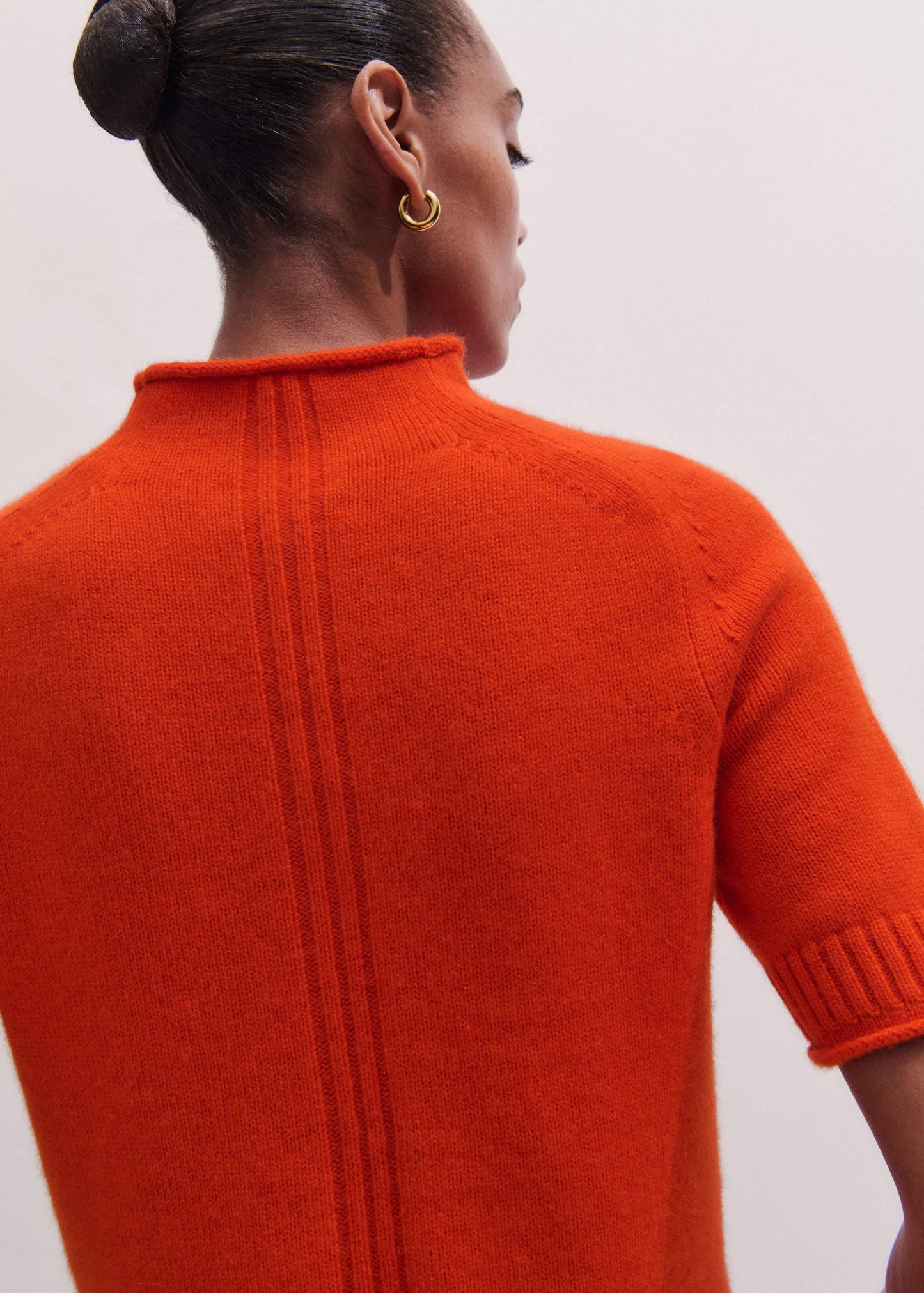 Orange Cashmere Roll Trim Knit Tee
