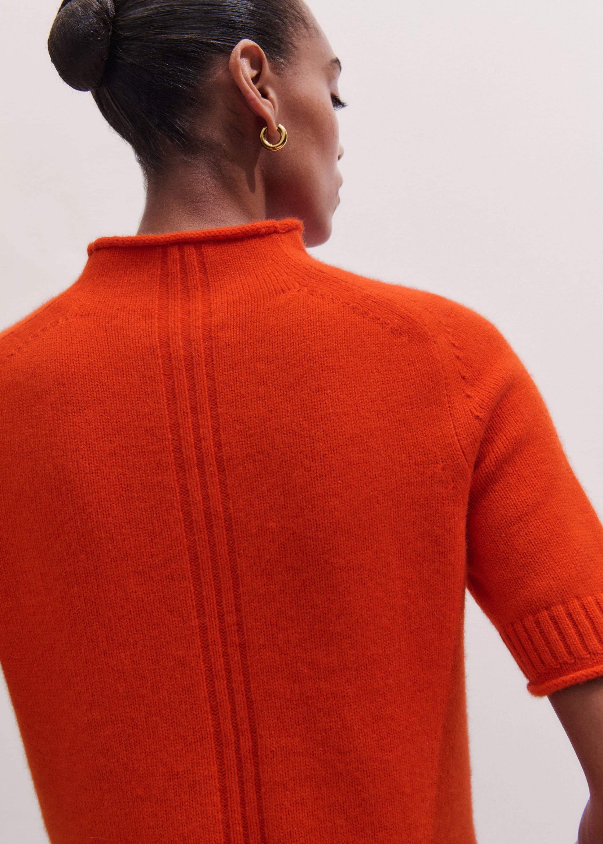 Orange Cashmere Roll Trim Knit Tee