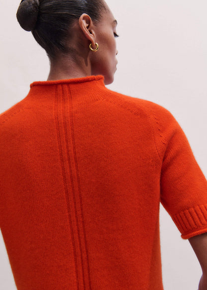 Orange Cashmere Roll Trim Knit Tee