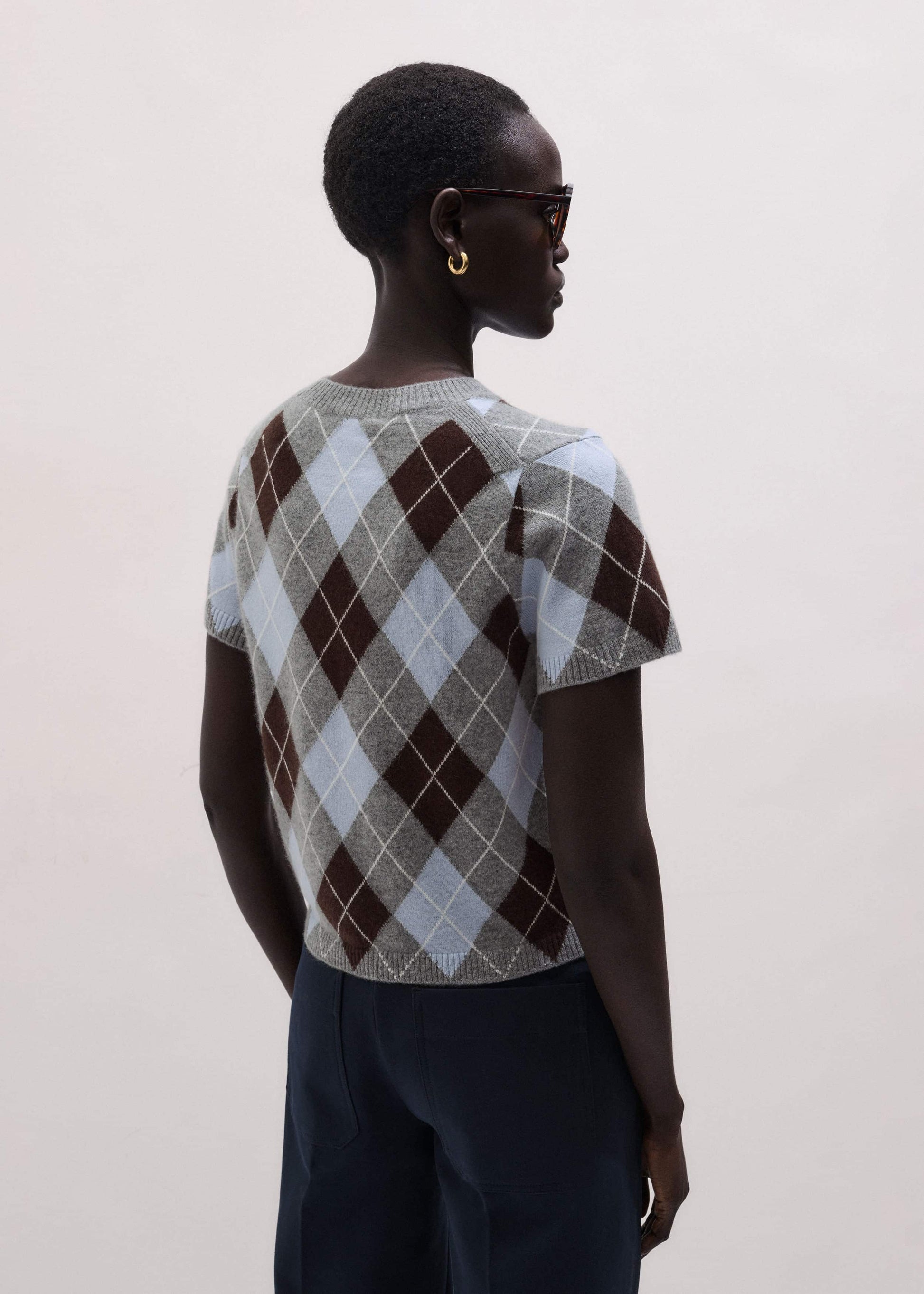 Blue Cashmere Argyle Baby Tee