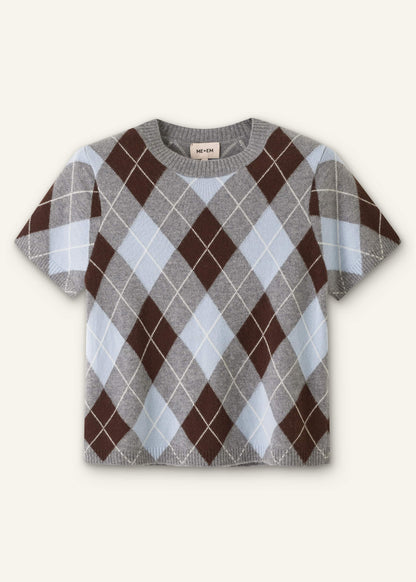 Blue Cashmere Argyle Baby Tee