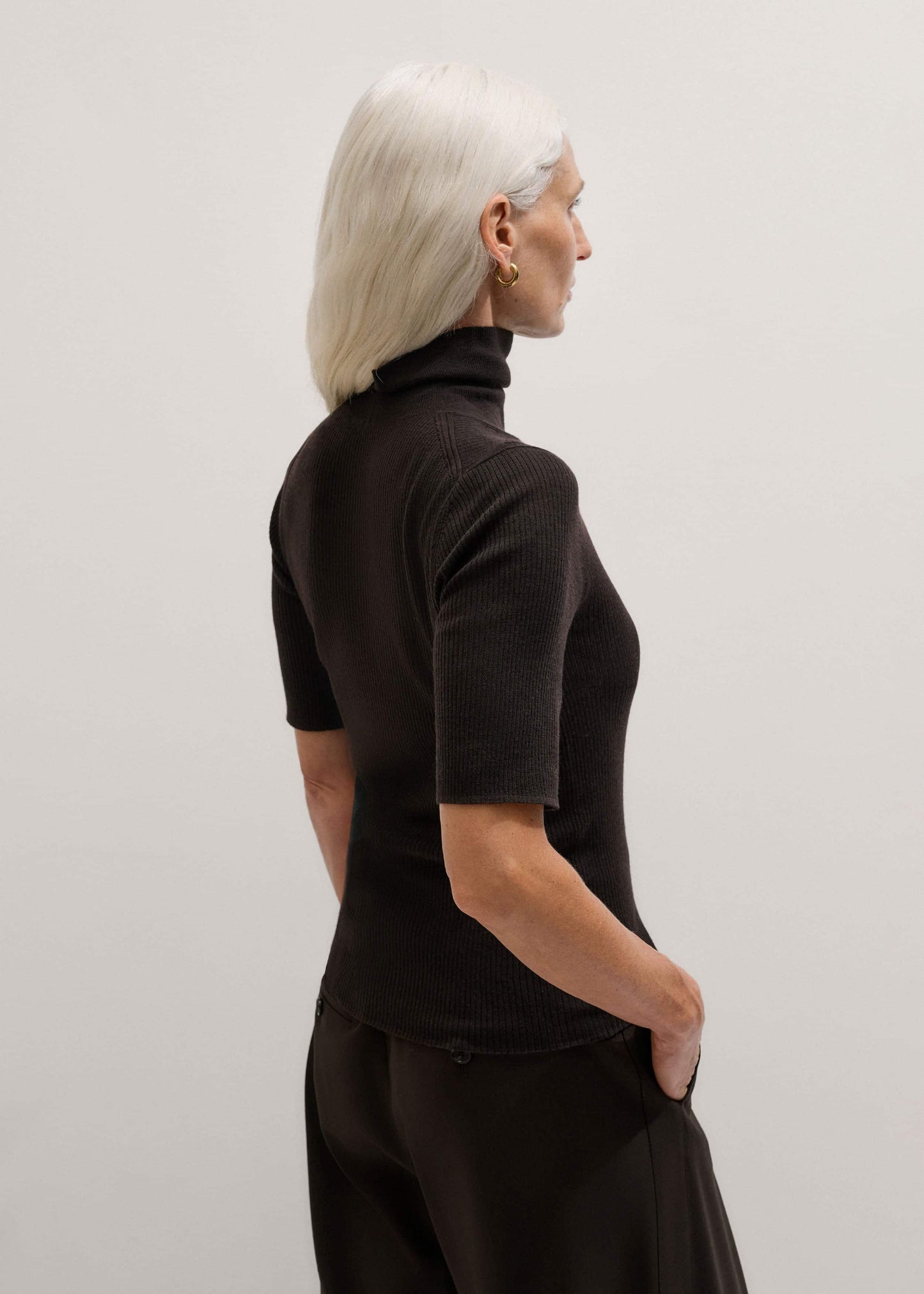 Brown Superfine Ribbed Roll Neck Tee