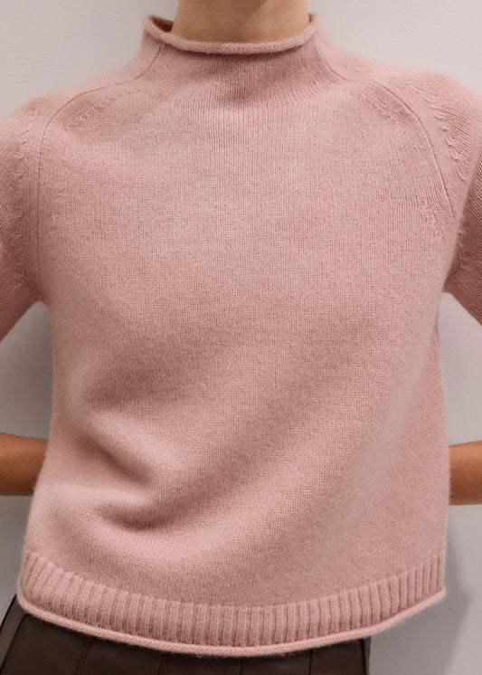 Pink Cashmere Roll Trim Knit Tee