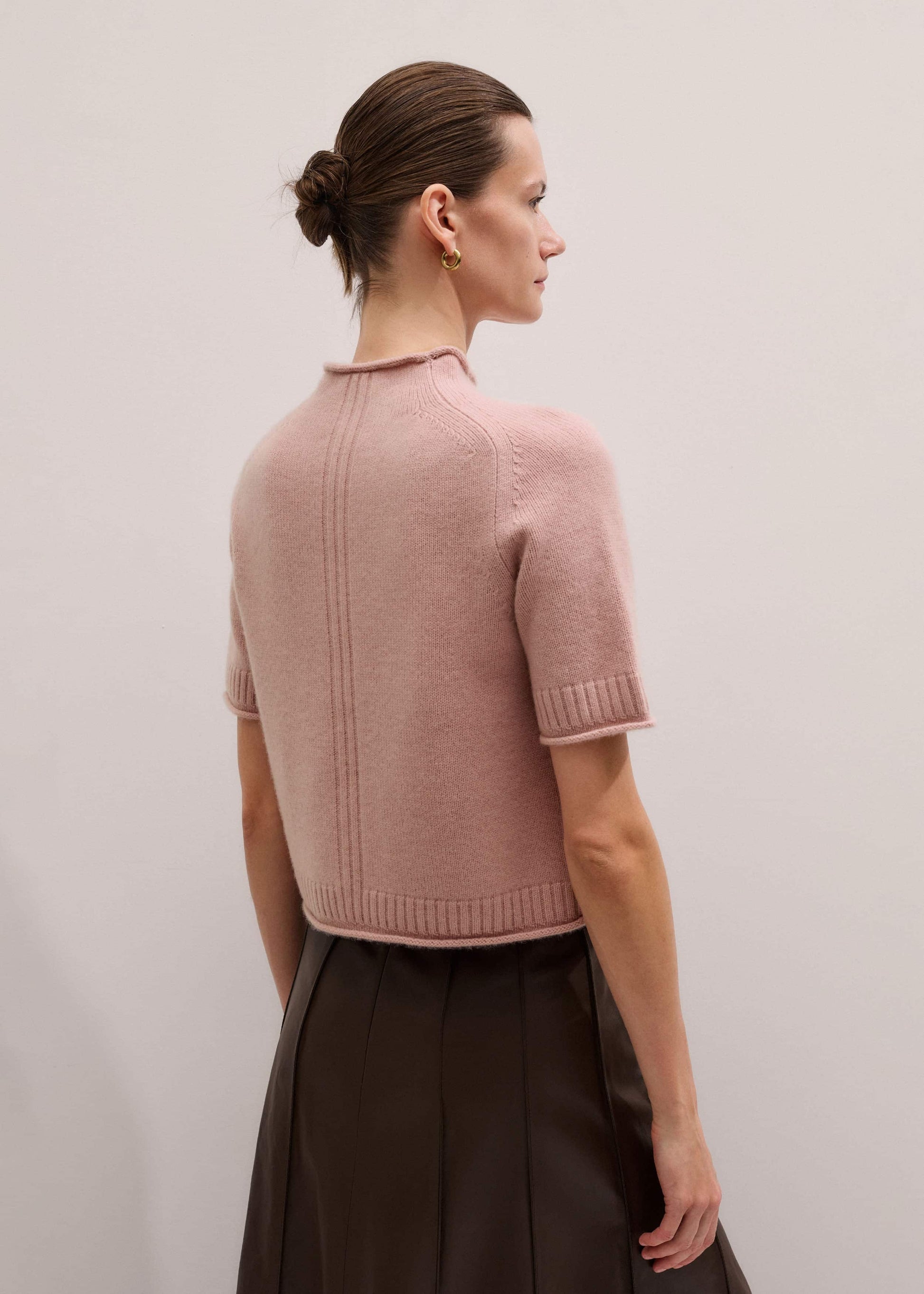 Pink Cashmere Roll Trim Knit Tee