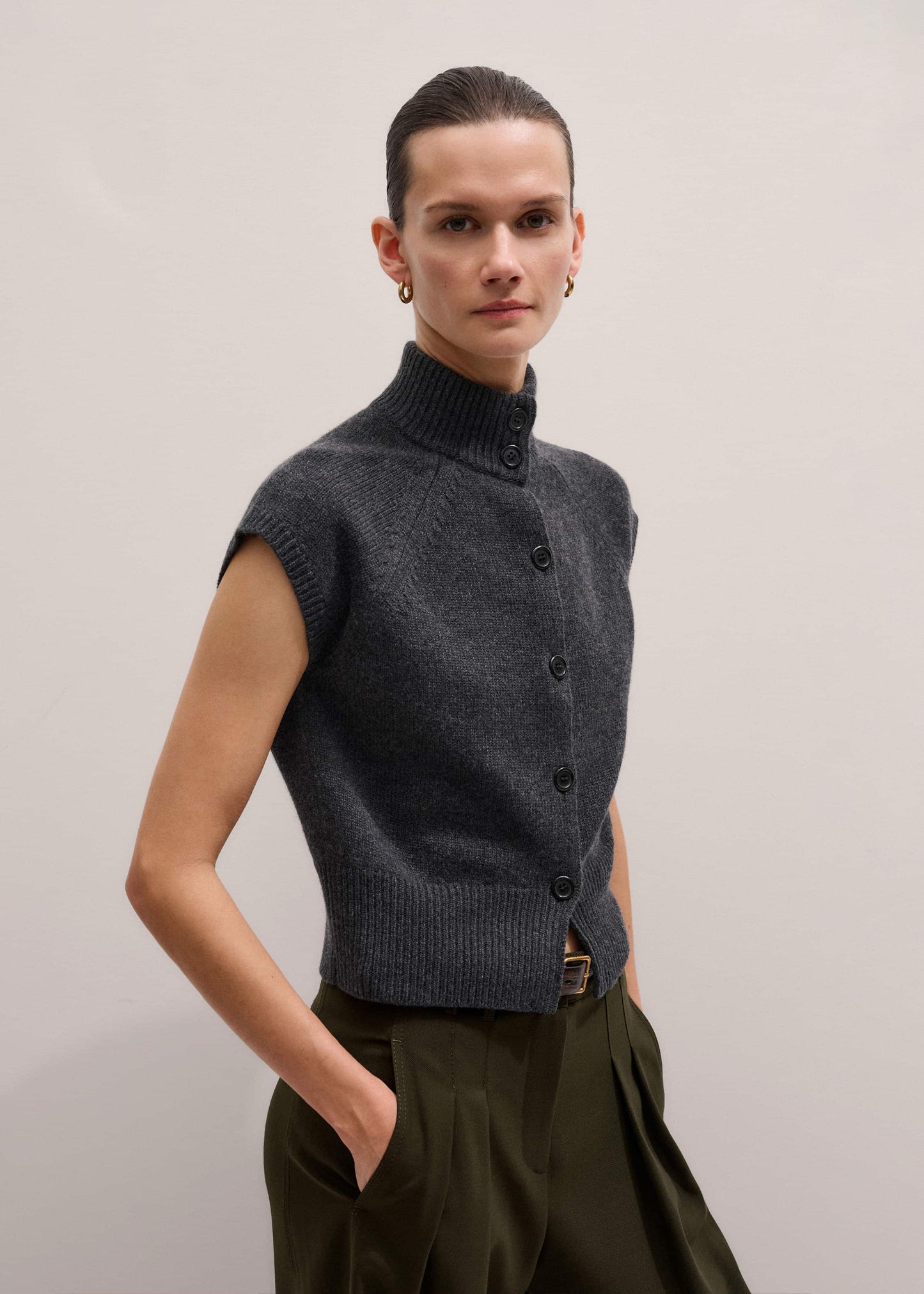 Grey High Neck Relaxed Vest